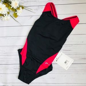 Black/Pink Basic Panel Performance Swimsuit